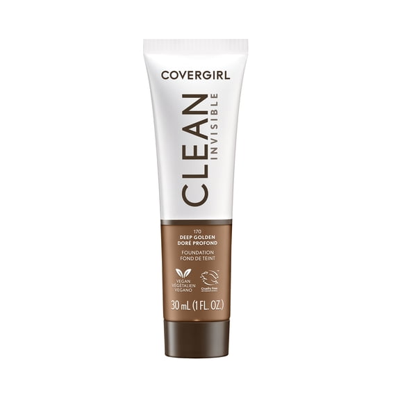 COVERGIRL Clean Invisible Liquid Foundation, 170 Deep Golden, 1.0 fl oz