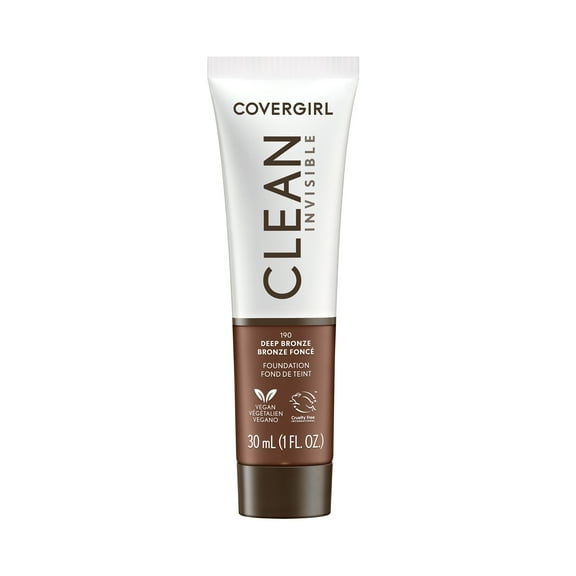 COVERGIRL Clean Invisible Liquid Foundation, 190 Deep Bronze, 1.0 fl oz