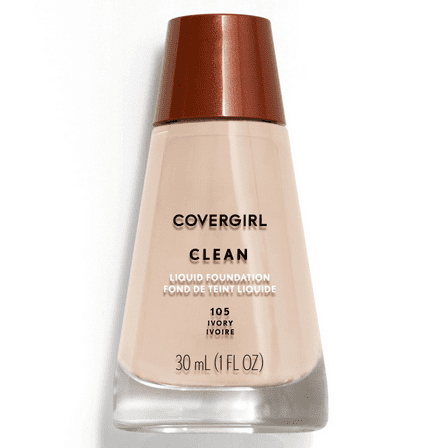 COVERGIRL Clean Liquid Foundation, 105 Ivory, 1 fl oz, Liquid Foundation, Moisturizing Foundation, Lightweight Foundation, Cruelty-Free Foundation, Unscented Foundation