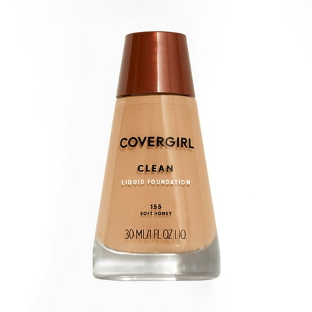 COVERGIRL Clean Liquid Foundation, 155 Soft Honey, 1 fl oz, Liquid Foundation, Moisturizing Foundation, Lightweight Foundation, Cruelty-Free Foundation, Unscented Foundation