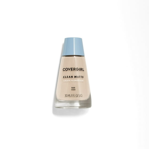 COVERGIRL Clean Matte Liquid Foundation, 505 Ivory, 1 fl oz, Liquid Foundation, Matte Foundation, Lightweight Foundation, Moisturizing Foundation, Water Based Foundation