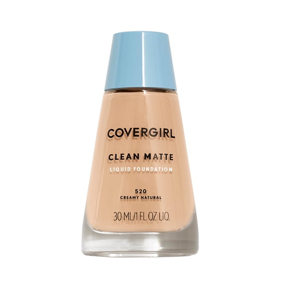 COVERGIRL Clean Matte Liquid Foundation, 520 Creamy Natural, 1 fl oz, Liquid Foundation, Matte Foundation, Lightweight Foundation, Moisturizing Foundation, Water Based Foundation