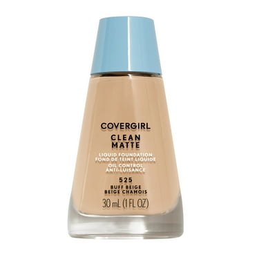 COVERGIRL Clean Matte Liquid Foundation, 525 Buff Beige, 1 fl oz, Liquid Foundation, Matte Foundation, Lightweight Foundation, Moisturizing Foundation, Water Based Foundation