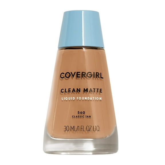 COVERGIRL Clean Matte Liquid Foundation, 560 Classic Tan, 1 oz, Liquid Foundation, Matte Foundation, Lightweight Foundation, Moisturizing Foundation, Water Based Foundation