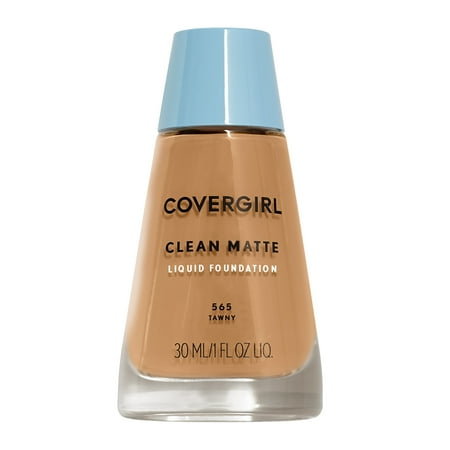 COVERGIRL Clean Matte Liquid Foundation, 565 Tawny, 1 fl oz, Liquid Foundation, Matte Foundation, Lightweight Foundation, Moisturizing Foundation, Water Based Foundation