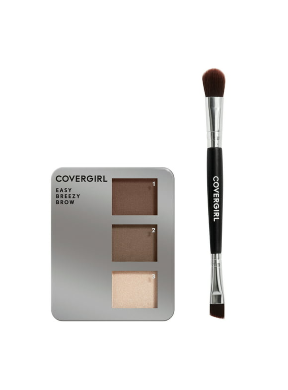 COVERGIRL Easy Breezy Brow Powder Kit, 705 Rich Brown, 0.008 oz, Eyebrow Powder, Eyebrow Kit, Eyebrow Powder Kit, Eyebrows, Includes Double-Ended Fluffy and Angeled Brush