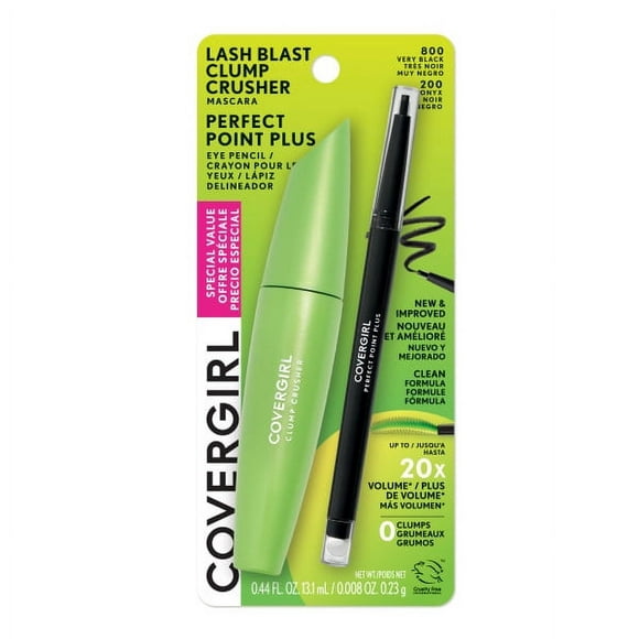 COVERGIRL Lash Blast Clump Crusher Mascara + Perfect Point Plus Eyeliner Pencil Value Pack, 800 Very Black + Black Onyx