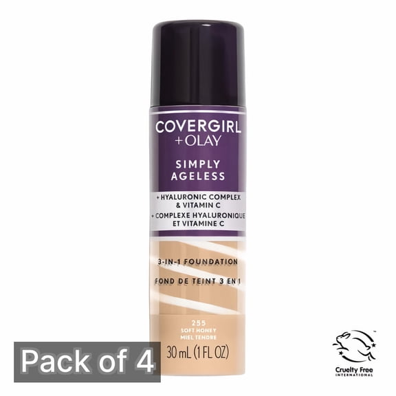 CoverGirl Simply Ageless 3-in-1 Liquid Foundation 255-Soft Honey 1 fl oz (Pack of 4)