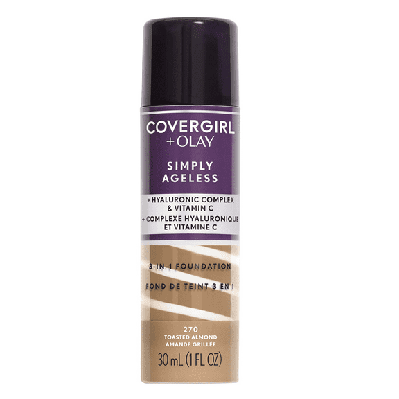 COVERGIRL + OLAY Simply Ageless 3-in-1 Liquid Foundation, 270 Toasted Almond, 1 fl oz