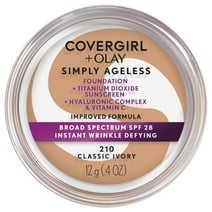 COVERGIRL + OLAY Simply Ageless Instant Wrinkle-Defying Foundation with SPF 28, Classic Ivory, 0.44 oz