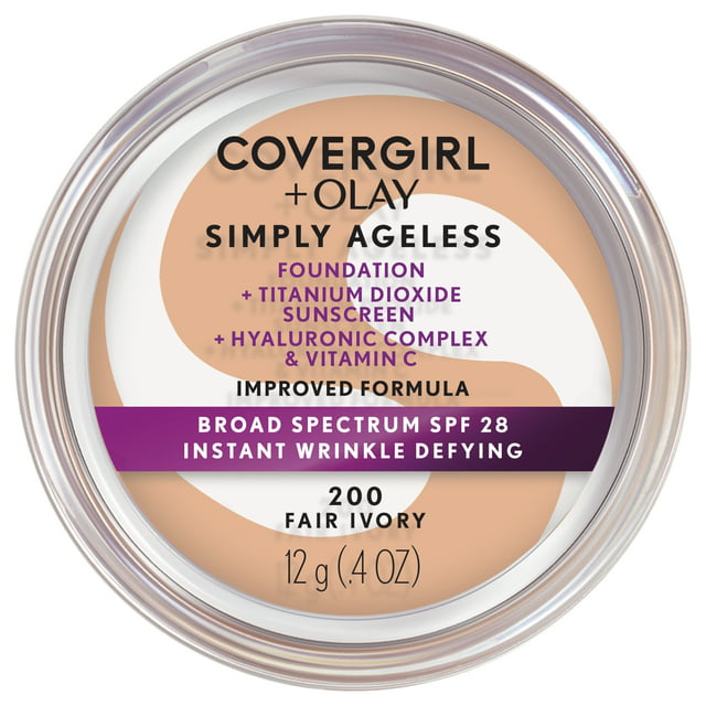 COVERGIRL + OLAY Simply Ageless Instant Wrinkle-Defying Foundation with SPF 28, Fair Ivory, 0.44 oz