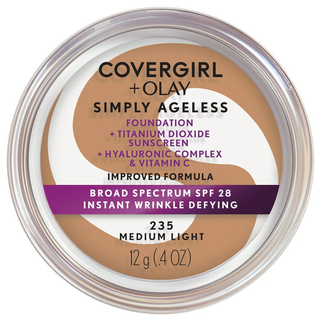 COVERGIRL + OLAY Simply Ageless Instant Wrinkle-Defying Foundation with SPF 28, Medium Light, 0.44 oz