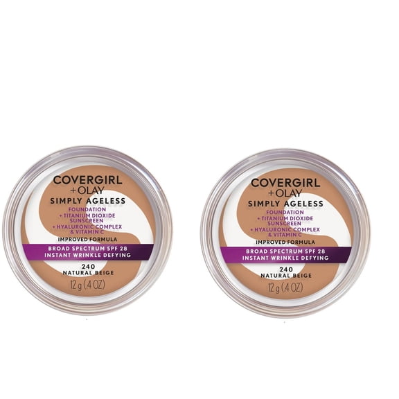 COVERGIRL + OLAY Simply Ageless Instant Wrinkle-Defying Foundation with SPF 28, Natural Beige (2 Pack)