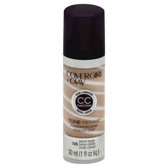 COVERGIRL & Olay Tone Rehab 2-in-1 Liquid Foundation, 145 Warm Beige, 1 Fl. Oz.
