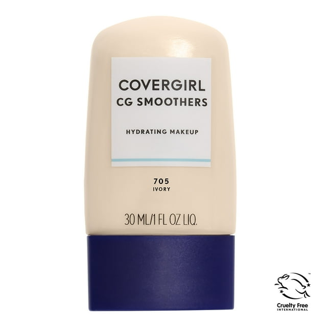 COVERGIRL Smoothers Hydrating Foundation, 705 Ivory, 1 Fl Oz, Hydrating Foundation, Cruelty Free Foundation, Liquid Foundation, Cream Foundation, Moisturizing Foundation