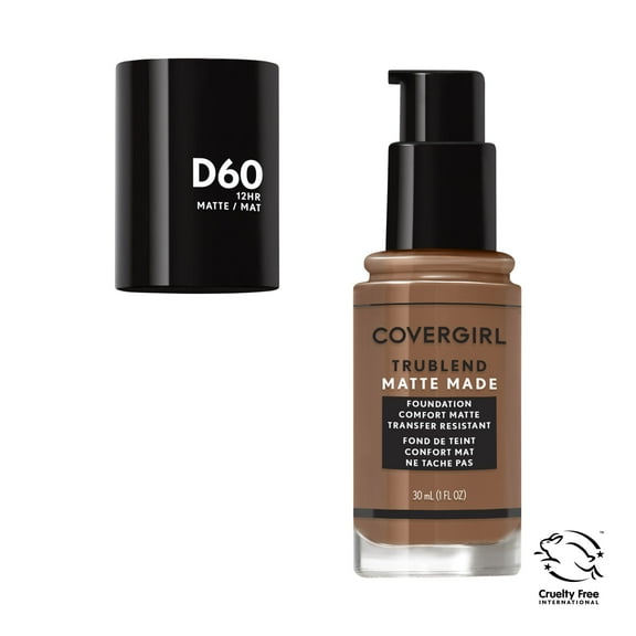 COVERGIRL TruBlend Matte Made Liquid Foundation, D60 Toasted Almond, 1 fl oz, Moisturizing Foundation