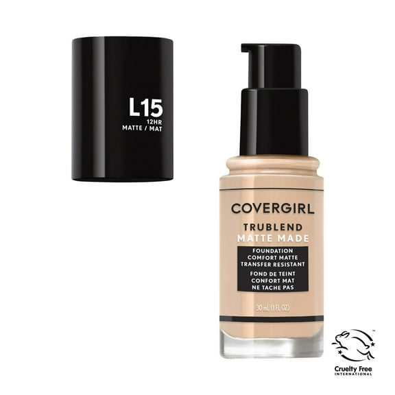 COVERGIRL TruBlend Matte Made Liquid Foundation, L15 Porcelain, 1 fl oz, Moisturizing Foundation