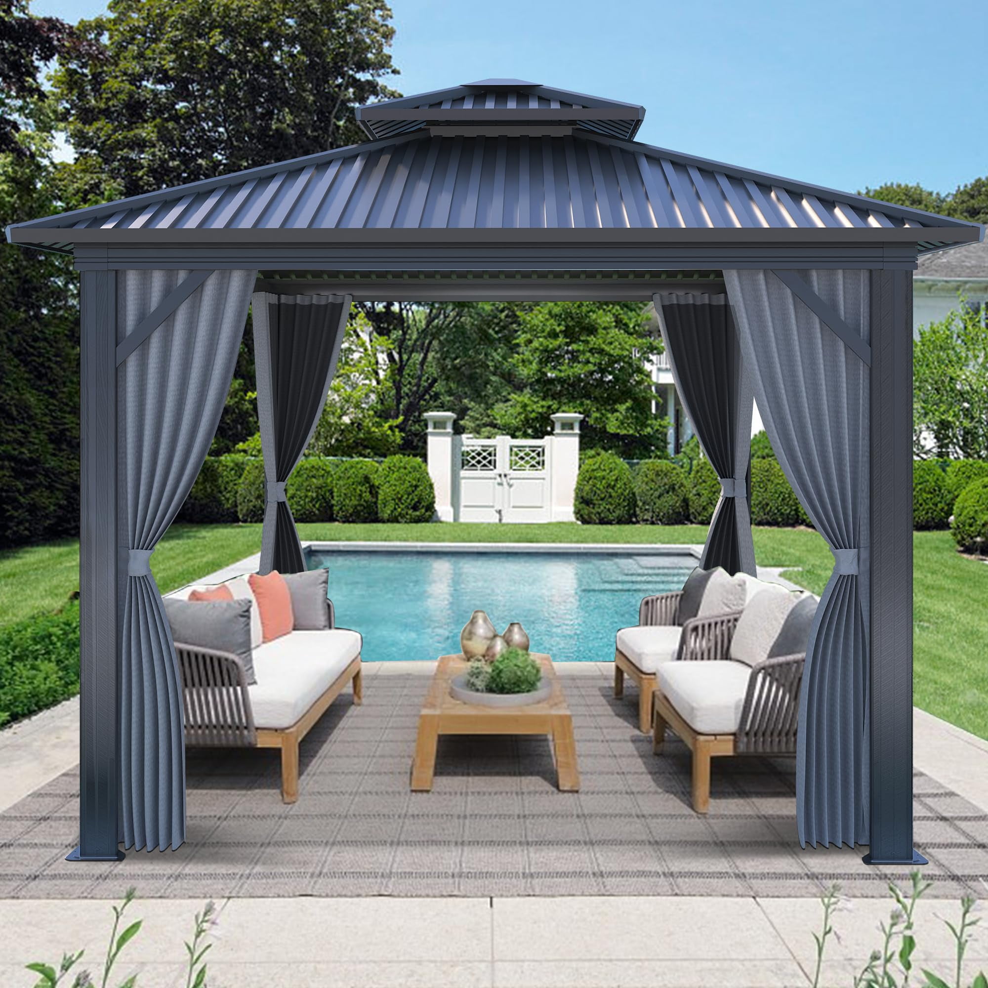 Coveronics X Ft Outdoor Hardtop Gazebo With Double Roof Galvanized Steel Top Gazebo With