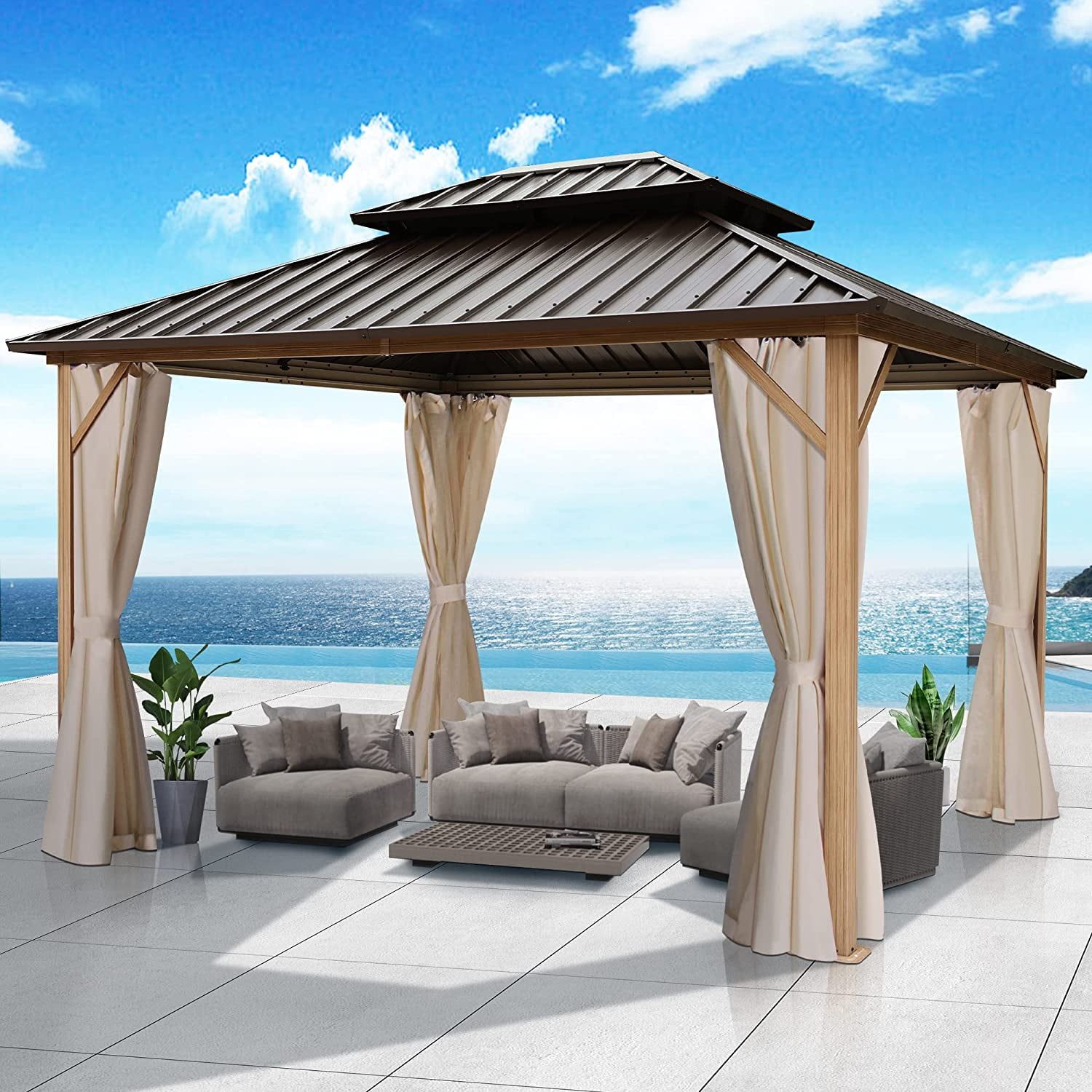 COVERONICS 10x12FT Outdoor Galvanized Steel Hardtop Gazebo with Double