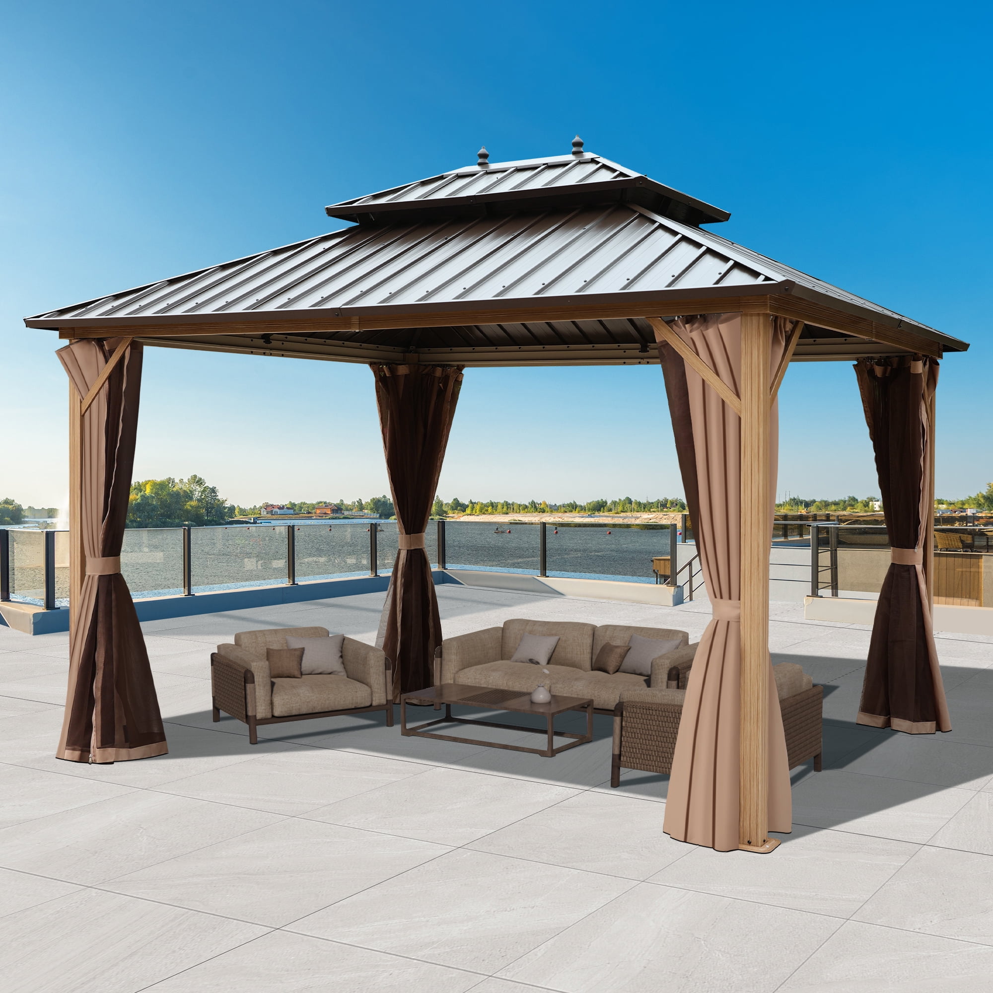 COVERONICS 10x12FT Outdoor Galvanized Steel Hardtop Gazebo, Patio