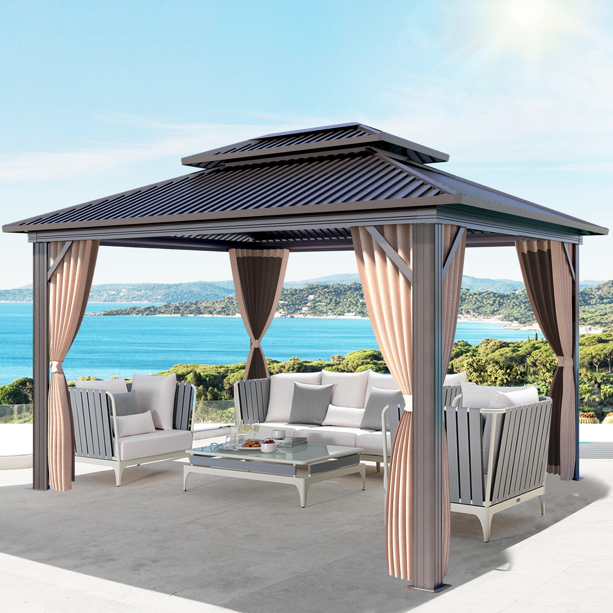 COVERONICS 10x12FT Outdoor Galvanized Steel Top Gazebo with Double Roof