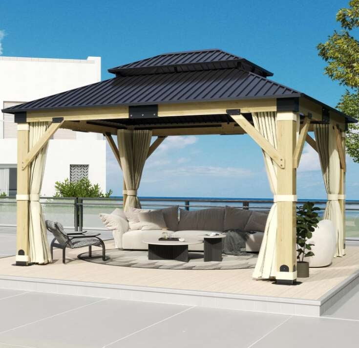 COVERONICS 11' x 13' Patio Cedar Wood Gazebo, Hardtop Wooden Gazebo ...
