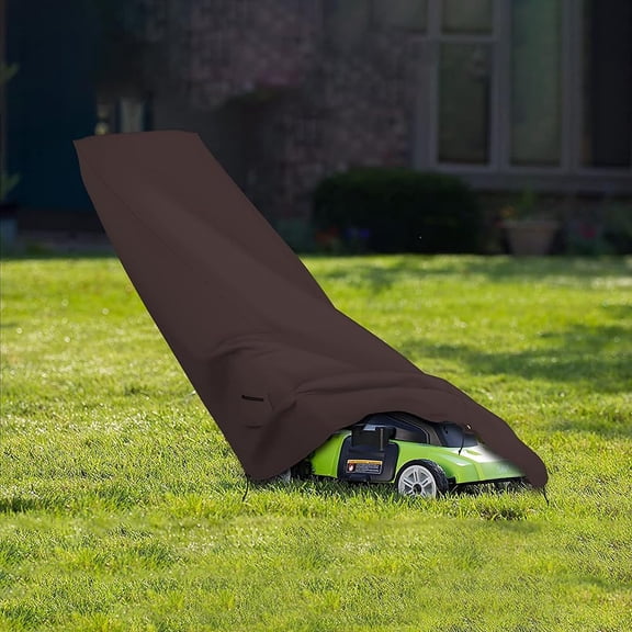 COVERS&ALL Lawn Mower Cover 18 Oz Waterproof - Customize Cover with Any Size - 100% Weather Resistant Grass Mower Cover with Air Pocket and Drawstring with Snug Fit (57" W x 39" W x 44"H, Coffee)