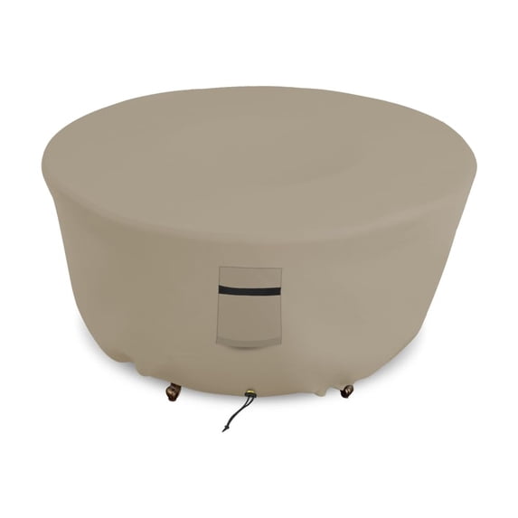 COVERS&ALL Outdoor Round Fire Pit Cover, 12 Oz Waterproof, UV & Weather Resistant for Patio Lawn Garden Backyard Outside, with Air Vents & Drawstrings (48"(Diameter) x 18"(H), Beige)