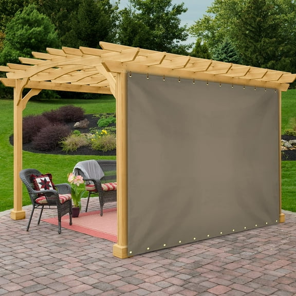 COVERS&ALL Outdoor Vinyl Curtain for Patio Furniture 12 Oz, Weather Resistant Patio Blackout Drapes for Dining Room Window with Rustproof Grommets for Pergola, Porch, Gazebos (4' H x 7' W, Beige)