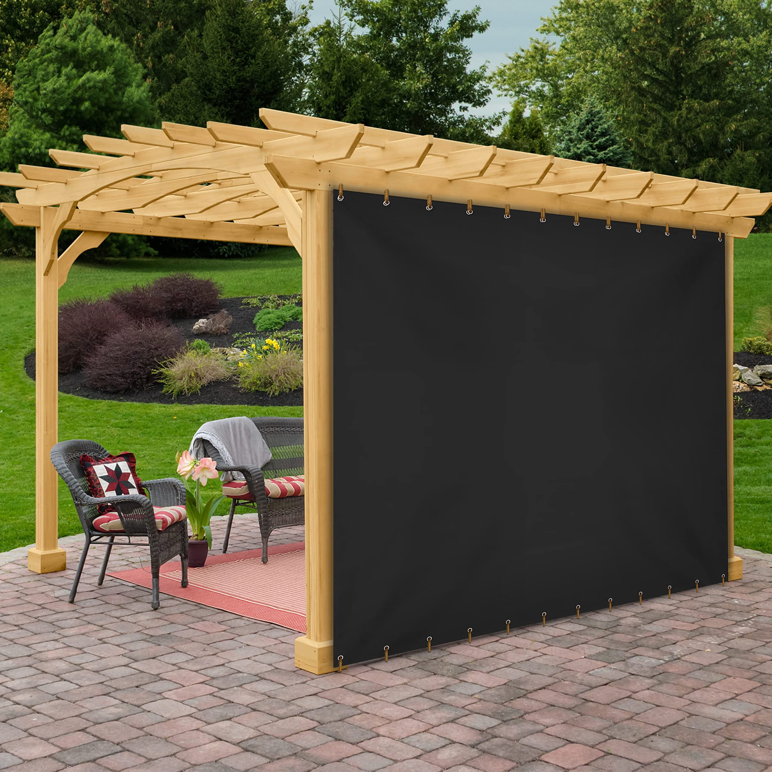 COVERS&ALL Outdoor Vinyl Curtain for Patio Furniture 12 Oz, Weather Resistant Patio Blackout Drapes for Dining Room Window with Rustproof Grommets for Pergola, Porch, Gazebos (10' H x 9' W, Black)