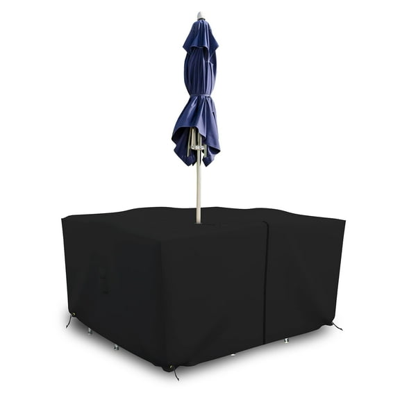 COVERS&ALL Patio Square Table and Chair set cover with Umbrella Hole - Heavyduty 18 Oz. Waterproof Outdoor furniture cover with Air pockets & Drawstring (45"W X 45"D X 30"H, Black)