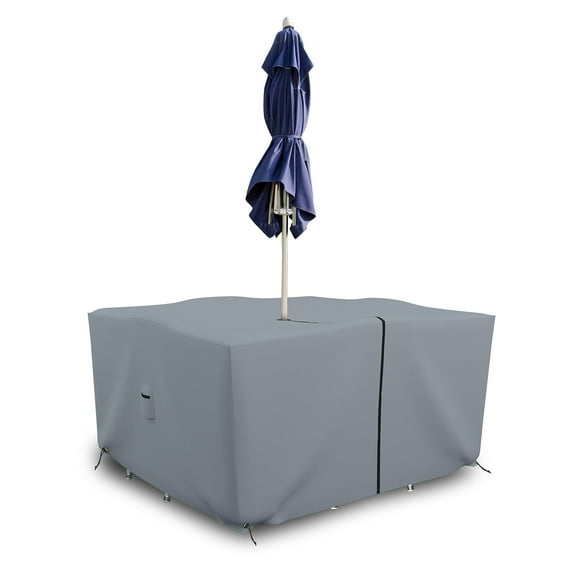 Covers & All Patio Square Table and Chair set cover with Umbrella Hole - Heavyduty 18 Oz. Waterproof Outdoor furniture cover with Air pockets & Drawstring (55"W X 55"D X 30"H, Grey)