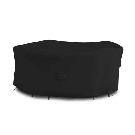 COVERS&ALL Round Dining Table Set Cover, 12 Oz Waterproof UV & Weather Resistant Patio Indoor Outdoor Bistro Garden Lawn Furniture Cover with Air Vents & Drawstrings (60"Diameter x23"H, Black)