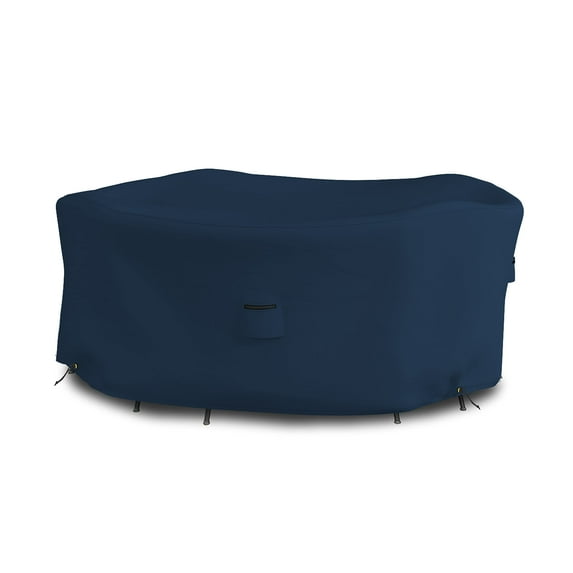 COVERS&ALL Round Dining Table Set Cover, 12 Oz Waterproof UV & Weather Resistant Patio Indoor Outdoor Bistro Garden Lawn Furniture Cover with Air Vents & Drawstrings (60"Diameter x23"H Blue)