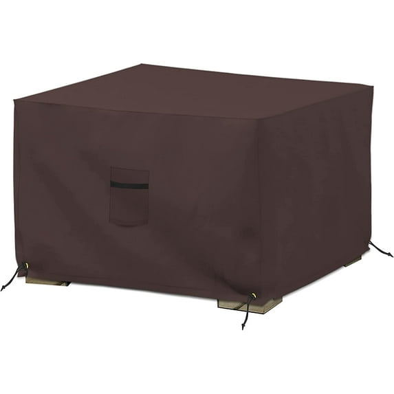 COVERS&ALL Square Ottoman Cover, Heavy Duty 18 Oz Waterproof UV & Weather Resistant Patio Garden Furniture Stool Protector Indoor Outdoor with Air Vents & Drawstrings (30" L x 30" W x 18" H, Coffee)