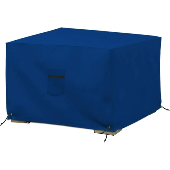 COVERS&ALL Square Ottoman Cover, Heavy Duty 18 Oz Waterproof UV & Weather Resistant Patio Garden Furniture Stool Protector Indoor Outdoor with Air Vents & Drawstrings (34" L x 34" W x 18" H, Blue)