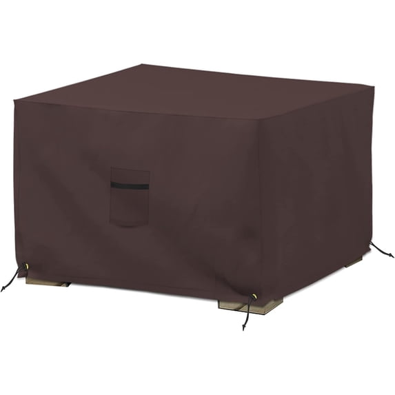 COVERS&ALL Square Ottoman Cover, Heavy Duty 18 Oz Waterproof UV & Weather Resistant Patio Garden Furniture Stool Protector Indoor Outdoor with Air Vents & Drawstrings (26"L x 26"W x 18" H, Coffee)
