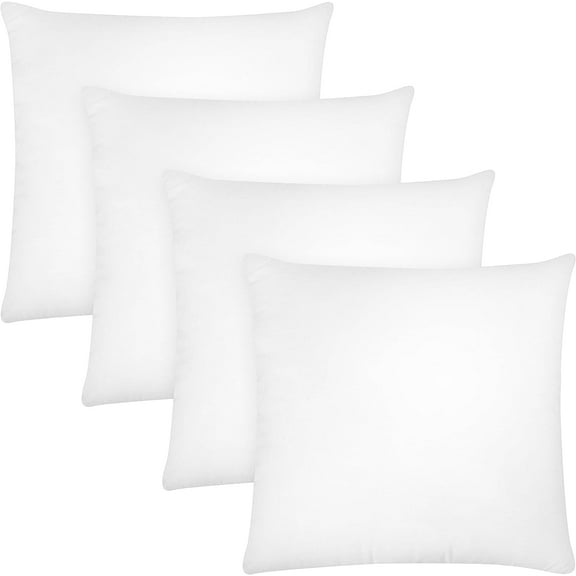 Covers&All Throw Pillow Inserts, 65 GSM Non-Woven Fabric with 15D Silicon Fiber Filling, Durable Soft Universal uses for Home Decor Office Indoor Outdoor (16" x 16", Pack of 4, White)