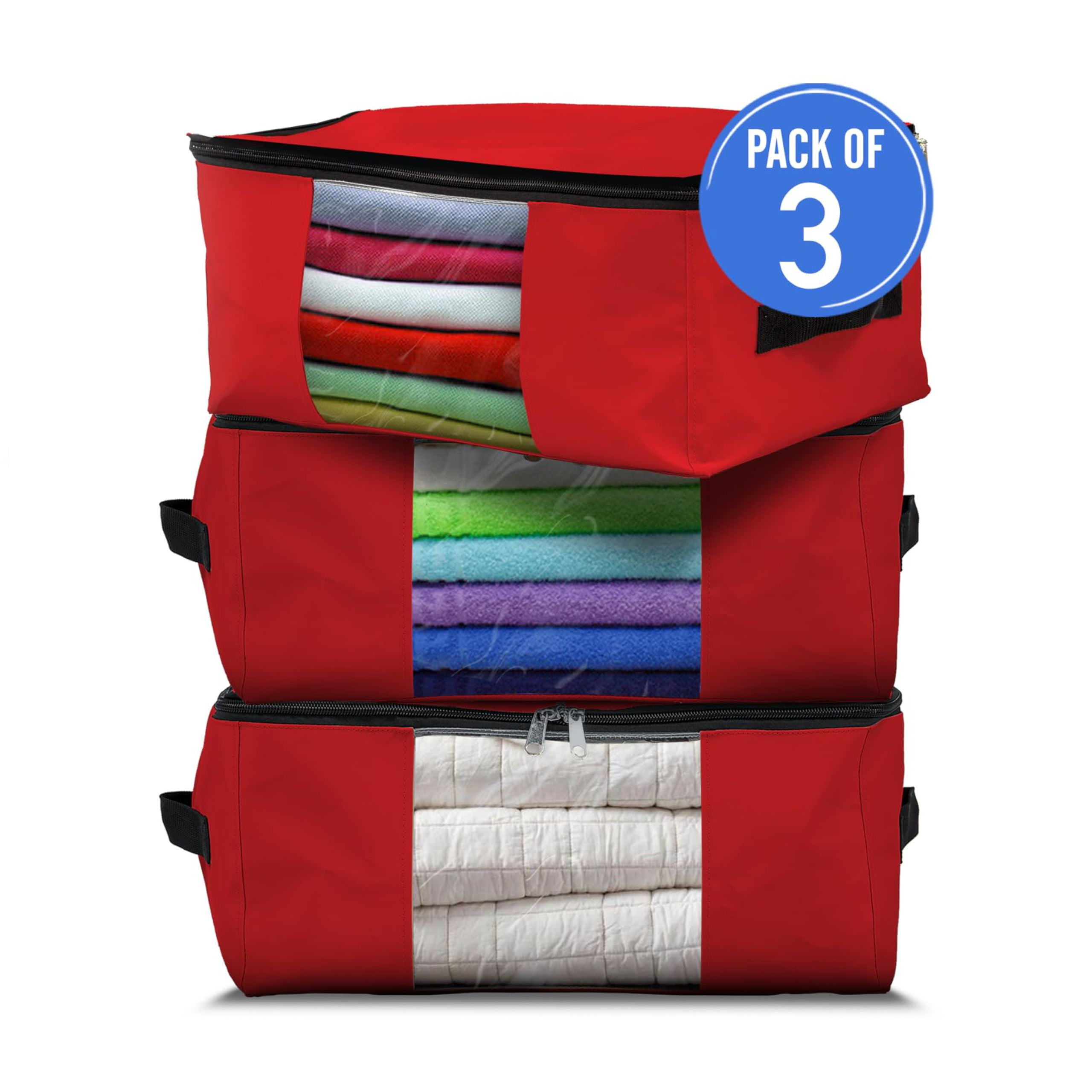 COVERS&ALL Storage Bags, 90 litres Large size, Made of 18 Oz Waterproof, UV-Resistant & Tear-Proof Cover Max Fabric, Multipurpose for Indoors/Outdoors (23"L x 17"W x 14"H Inches, Red, Pack of 3)