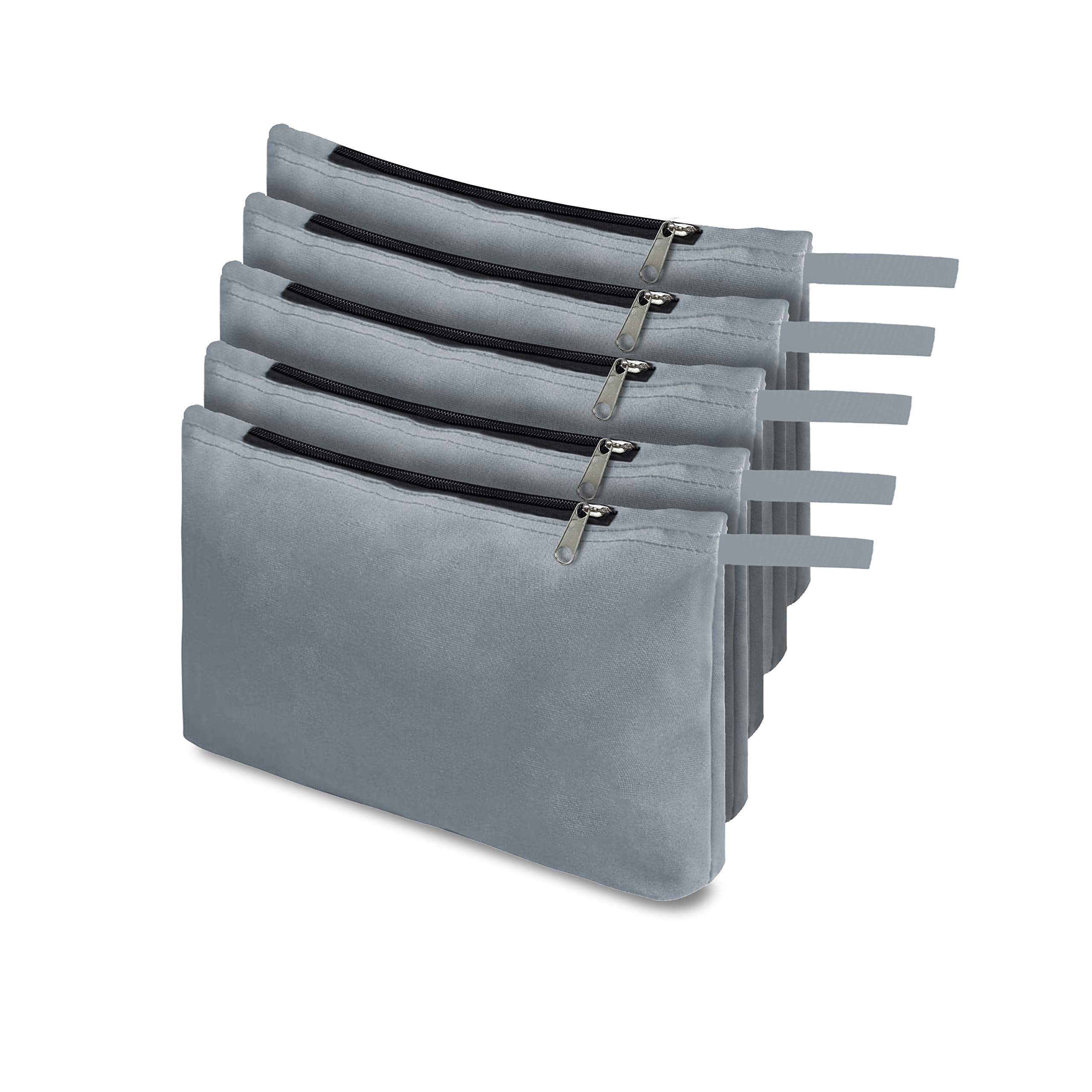 COVERS&ALL Tool Bag, 18 Oz Heavy Duty Waterproof Pouch with Sturdy Zipper, Utility Multipurpose for Tools Storage Makeup (Pack of 5, Grey)