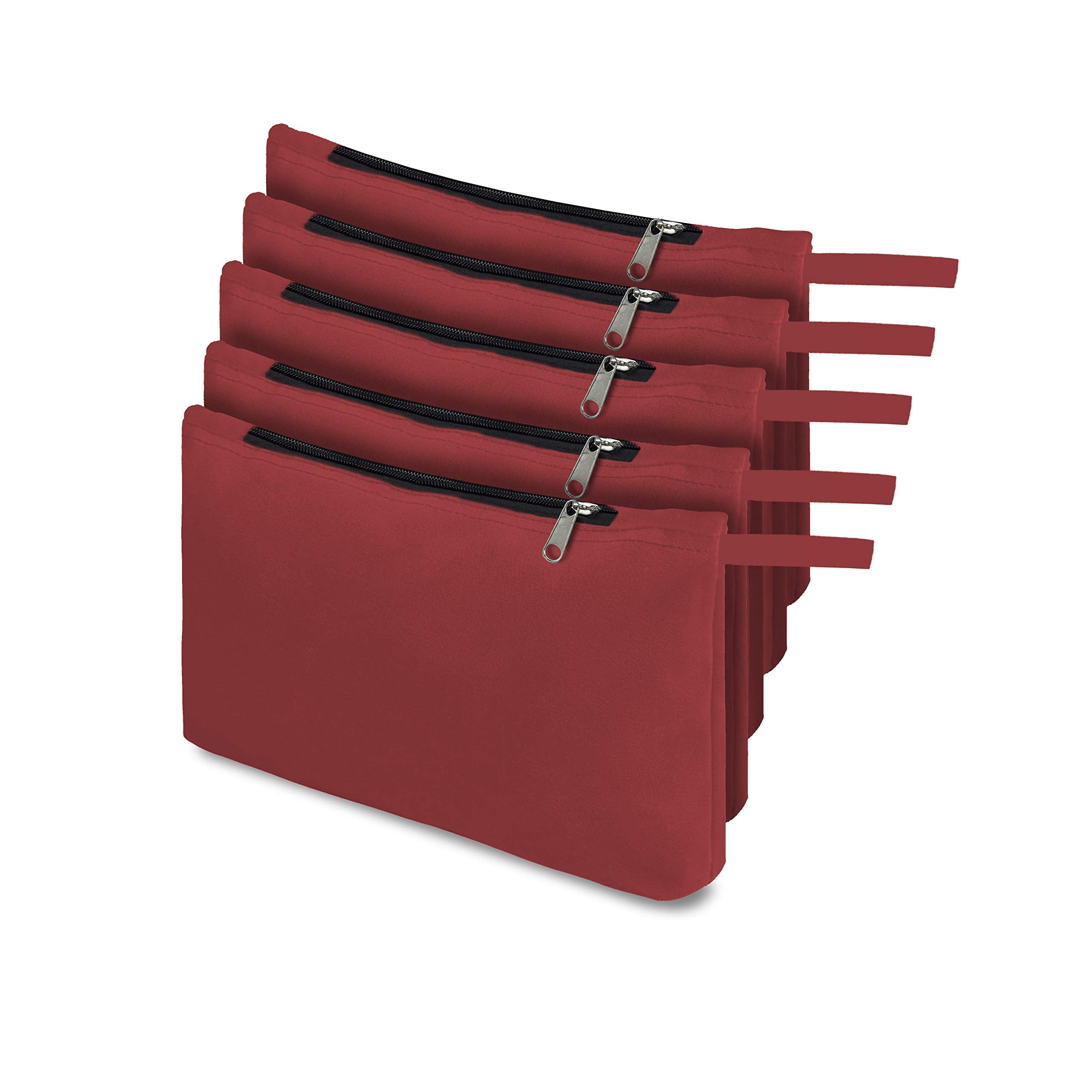 COVERS&ALL Tool Bag, 18 Oz Heavy Duty Waterproof Pouch with Sturdy Zipper, Utility Multipurpose for Tools Storage Makeup (Pack of 5, Red)