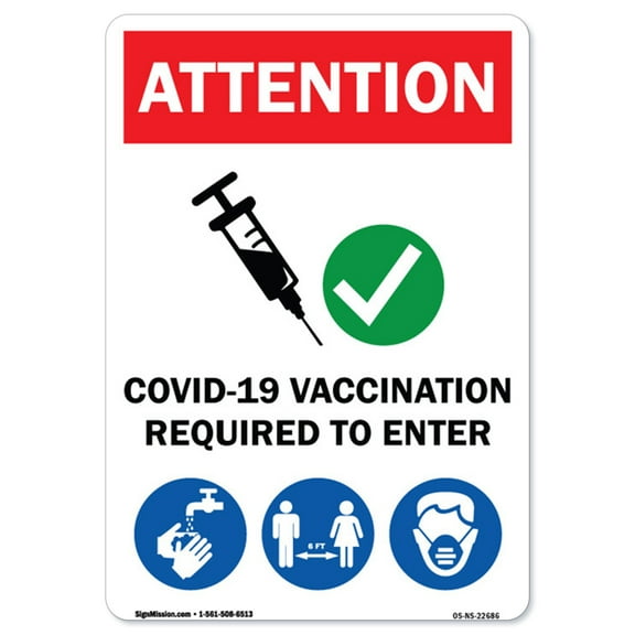 COVID-19 Notice Sign - Covid-19 Vaccination Required to Enter | Peel And Stick Wall Graphic | Protect Your Business, Municipality, Home & Colleagues | Made in the USA