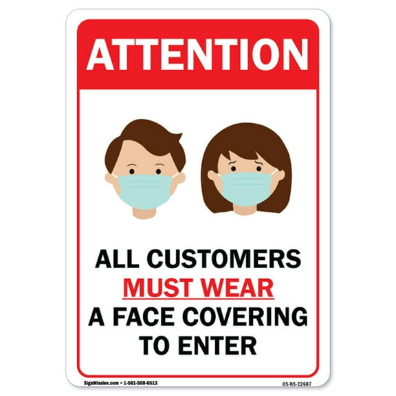 COVID-19 Notice Sign - All Customers Must Wear a Face Covering to Enter | Peel And Stick Wall Graphic | Protect your Business, Class Room, Office & Interior Surroundings | Made in the