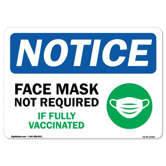 COVID-19 Notice Sign - Notice - Face Mask Not Required If Fully Vaccinated | Peel And Stick Wall Graphic | Protect your Business, Class Room, Office & Interior Surroundings | Made in