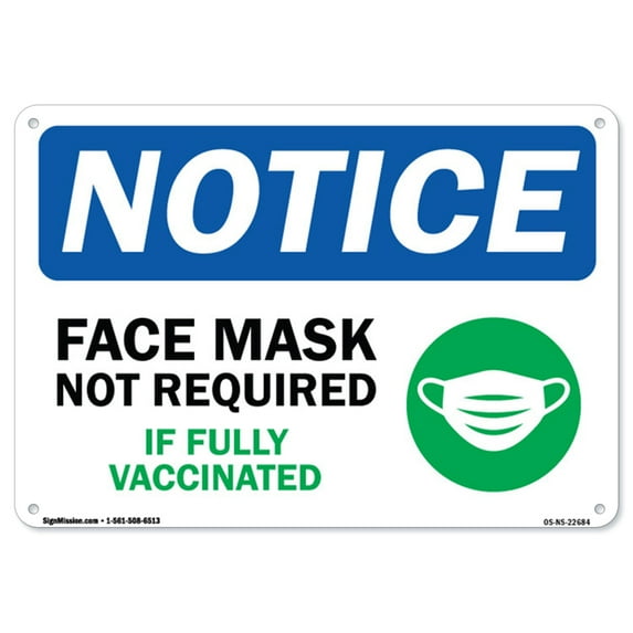 COVID-19 Notice Sign - Notice - Face Mask Not Required If Fully Vaccinated | Plastic Sign | Protect Your Business, Municipality, Home & Colleagues | Made in the USA
