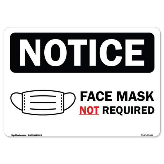 COVID-19 Notice Sign - Notice Face Mask Not Required | Peel And Stick Wall Graphic | Protect your Business, Class Room, Office & Interior Surroundings | Made in the USA