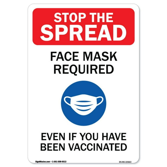 COVID-19 Notice Sign - Stop The Spread Face Mask Required Even If You Have Been Vaccinated | Vinyl Decal | Protect Your Business, Municipality, Home & Colleagues | Made in the USA