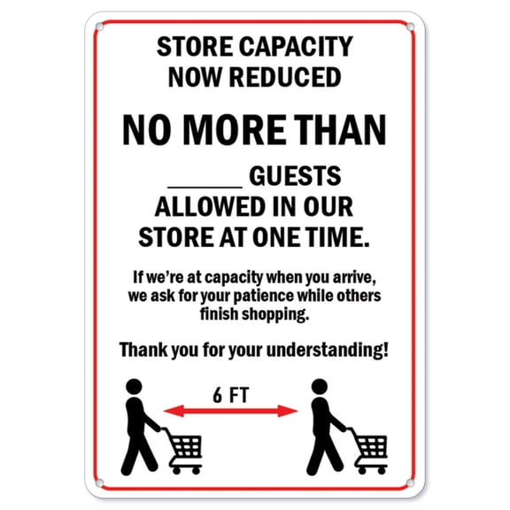 COVID-19 Notice Sign - Store Capacity Now Reduced No More Than 2 | Plastic Sign | Protect Your Business, Municipality, Home & Colleagues | Made in the USA