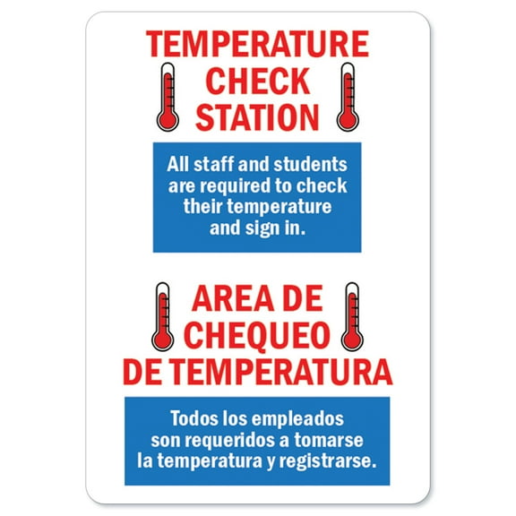COVID-19 Notice Sign - Temperature Check Station Spanish | Peel And Stick Wall Graphic | Protect your Business, Class Room, Office & Interior Surroundings | Made in the USA