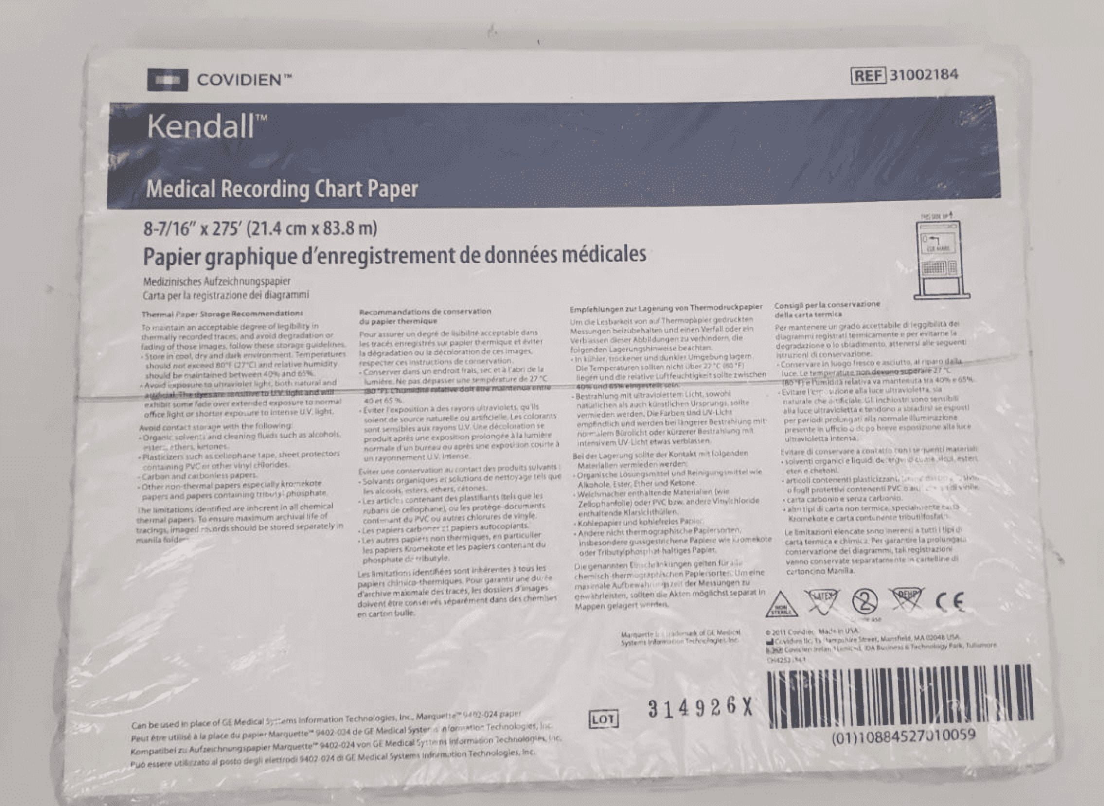 COVIDIEN KENDALL MEDICAL EKG RECORDING CHART PAPER 7/16" x 275'
